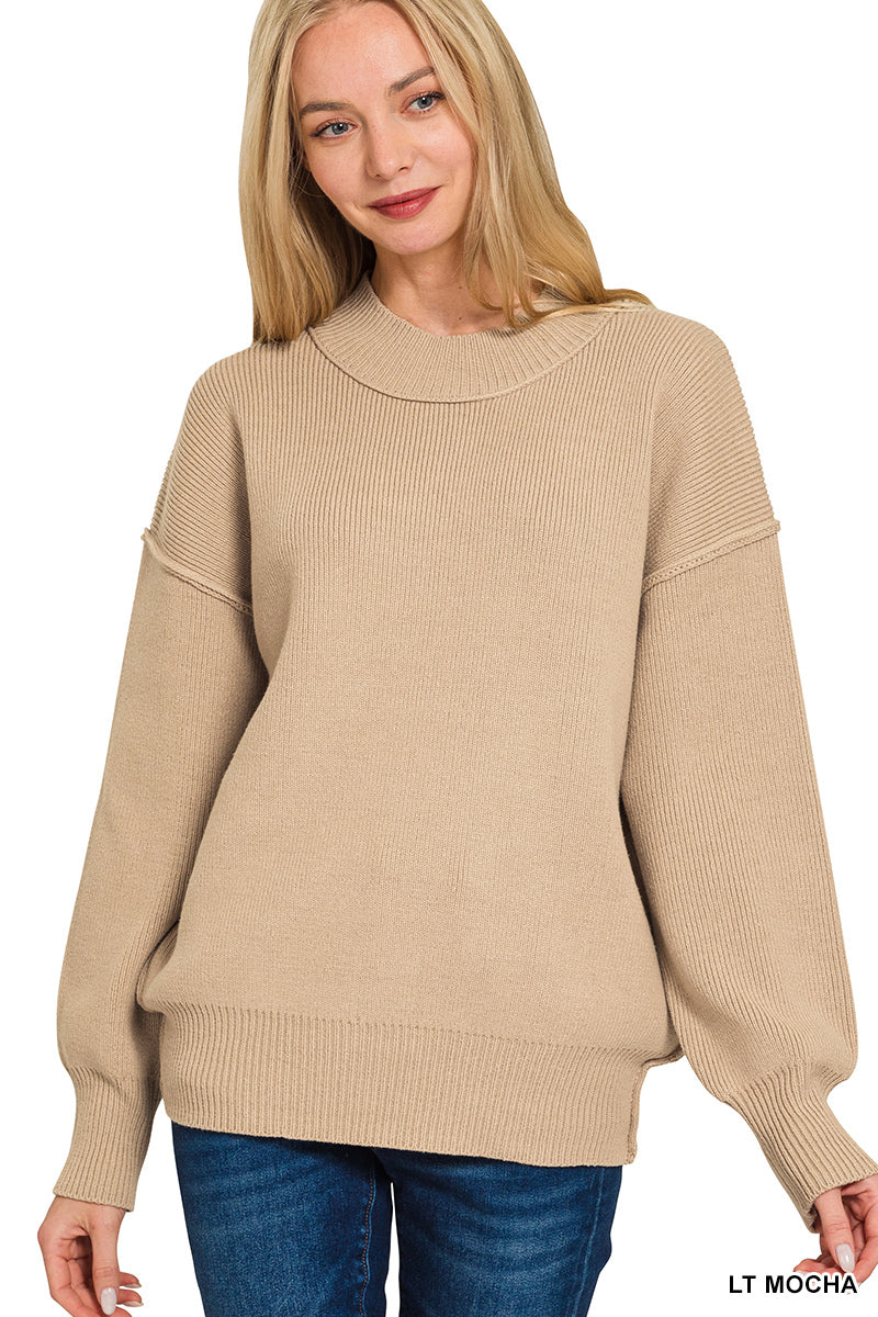 Wide neck drop shoulder sweater