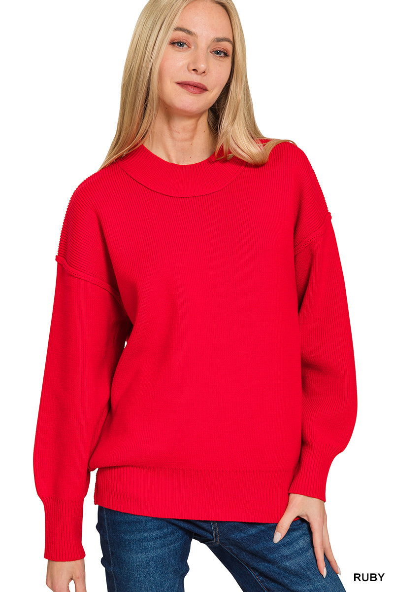 Wide neck drop shoulder sweater