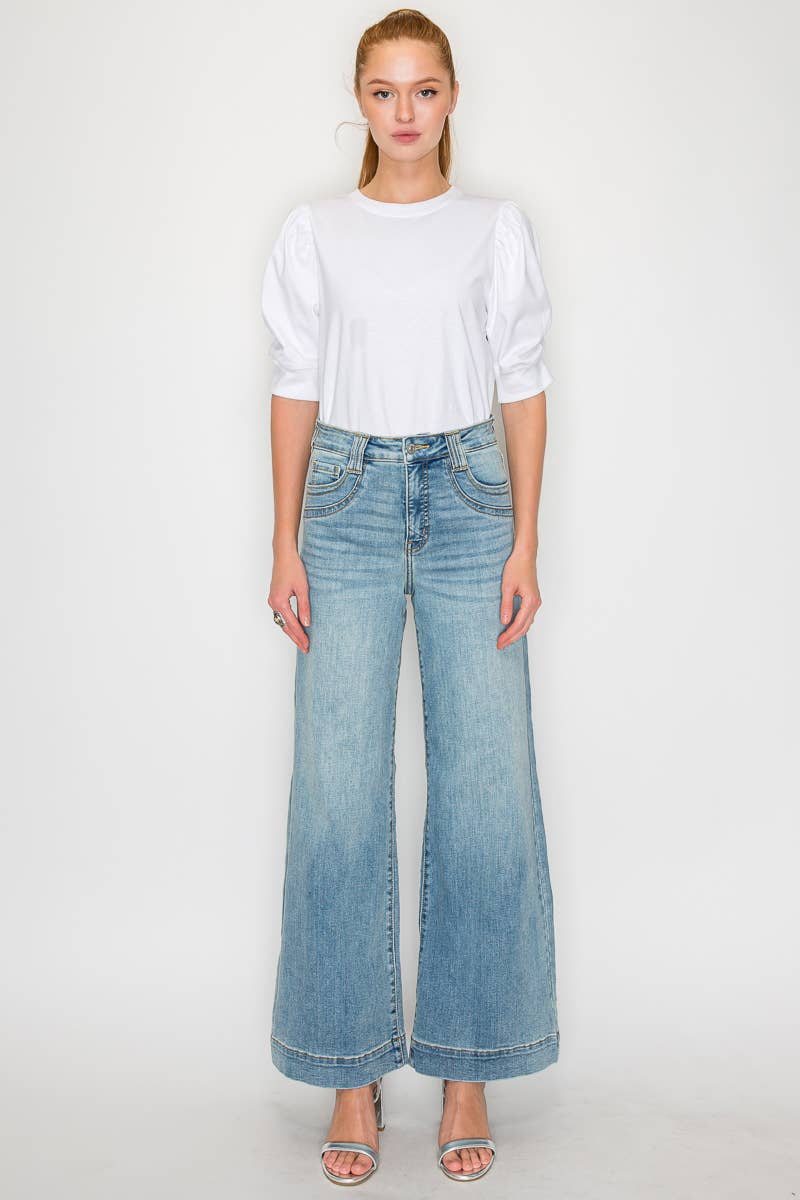TUMMY CONTROL HIGH RISE A LINE WIDE LEG JEAN