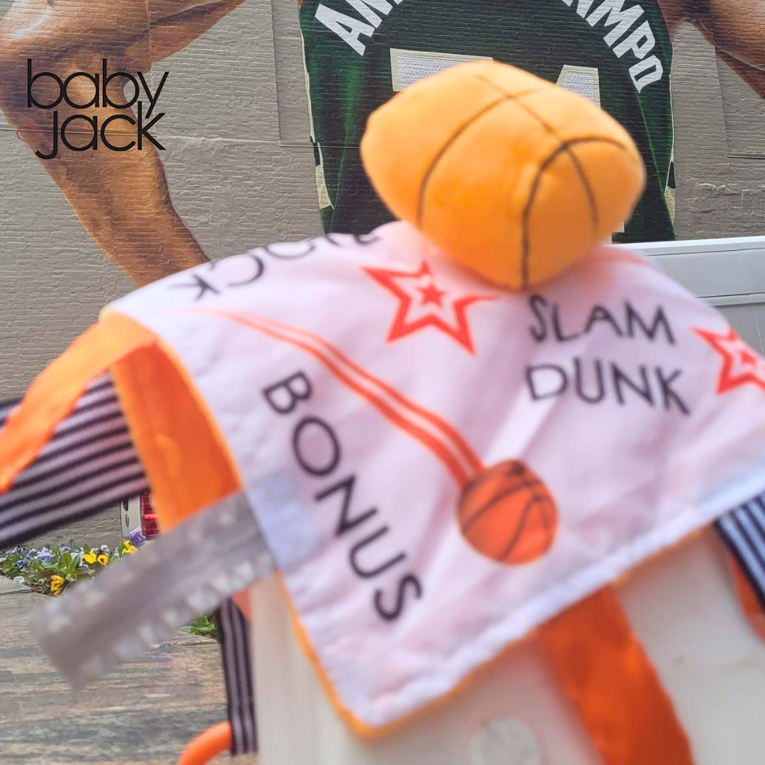 Basketball Baby Learning Lovey Tag Stroller Toy 10" x 10"