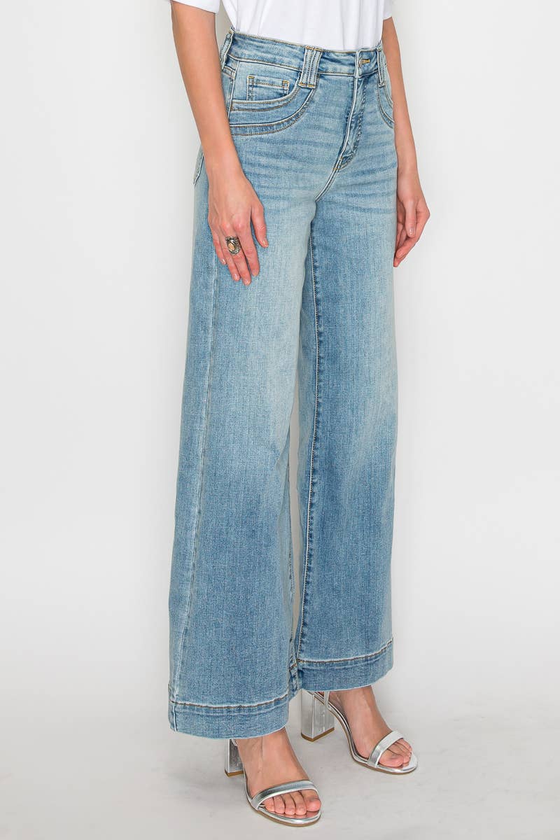 TUMMY CONTROL HIGH RISE A LINE WIDE LEG JEAN