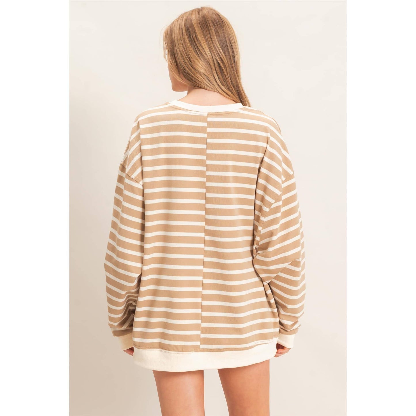 Striped Long Sleeve Pullover: GREEN/CREAM / S-M-L(2-2-2)