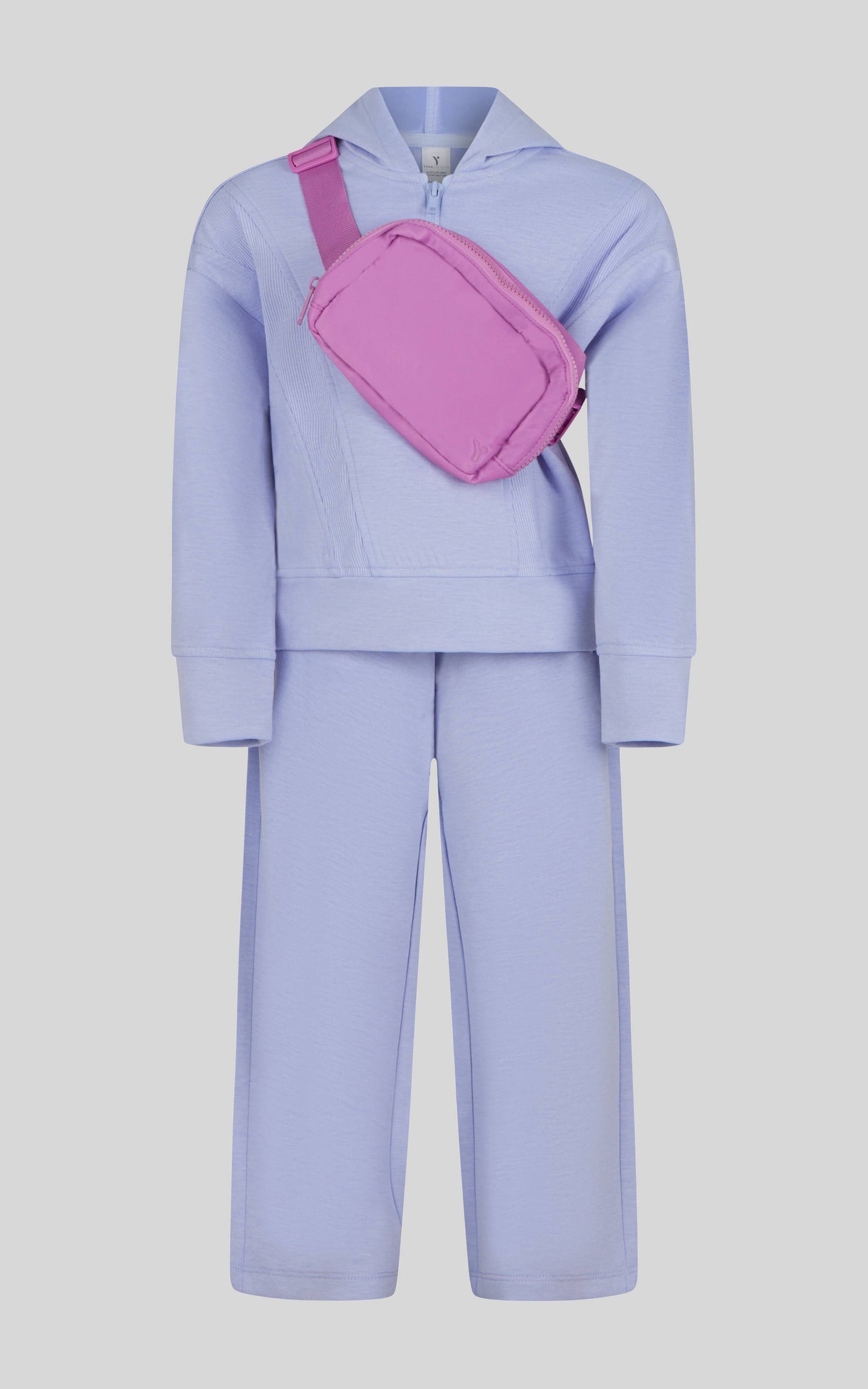 Little Girls Half Zip Hoodie, Wide Leg Pant, Fanny Bag  Set: HTR.LT.GREY/SPICY RED