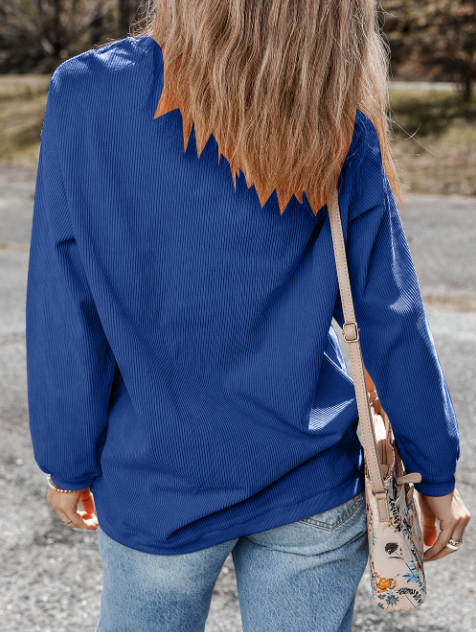 Orange Long Sleeve Ribbed Corded Oversized Sweatshirt: Orange / 100%Polyester / 2XL