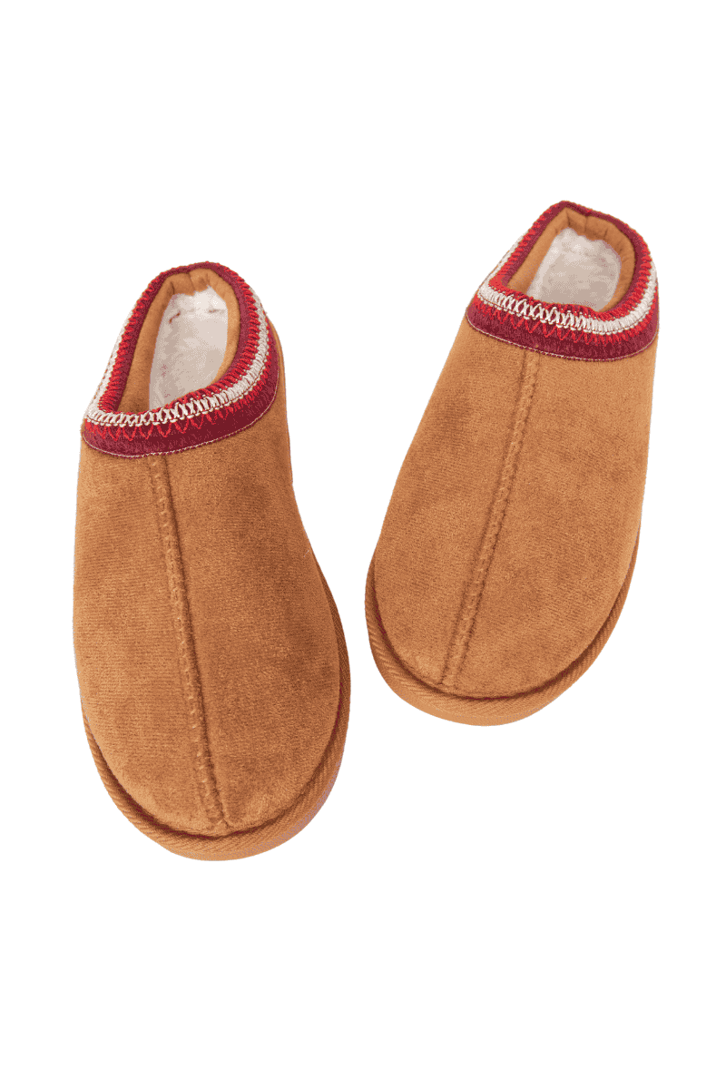 Chestnut Embroidered W slip-ons