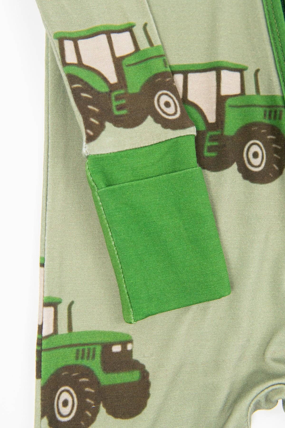 Classic Green Tractor Baby Bamboo Zippy: 0-3 Month