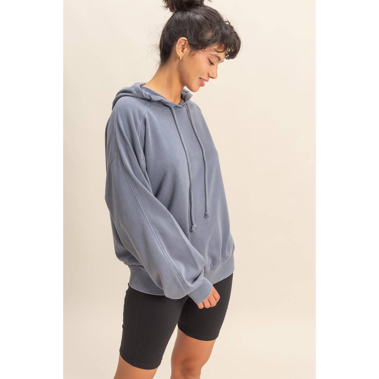 Mineral Washed Seam Detail Hoodie: DARK GREEN / S-M-L(2-2-2)