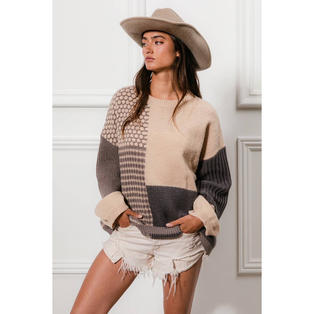MIXED PATTERN BLOCK SWEATER