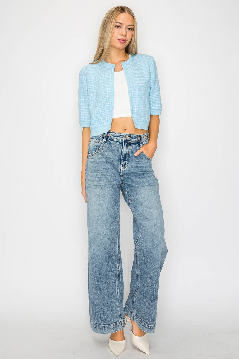 ADJUSTABLE WAISTBAND HIGH RISE BAGGY WIDE JEANS: 7 (27)