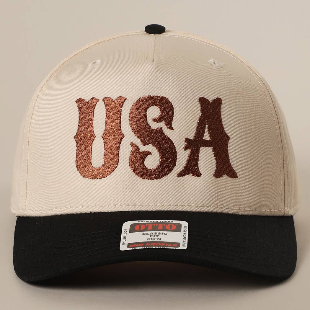 USA Typography Embroidery Two-Tone Trucker Hat : RED/NATL / One Size
