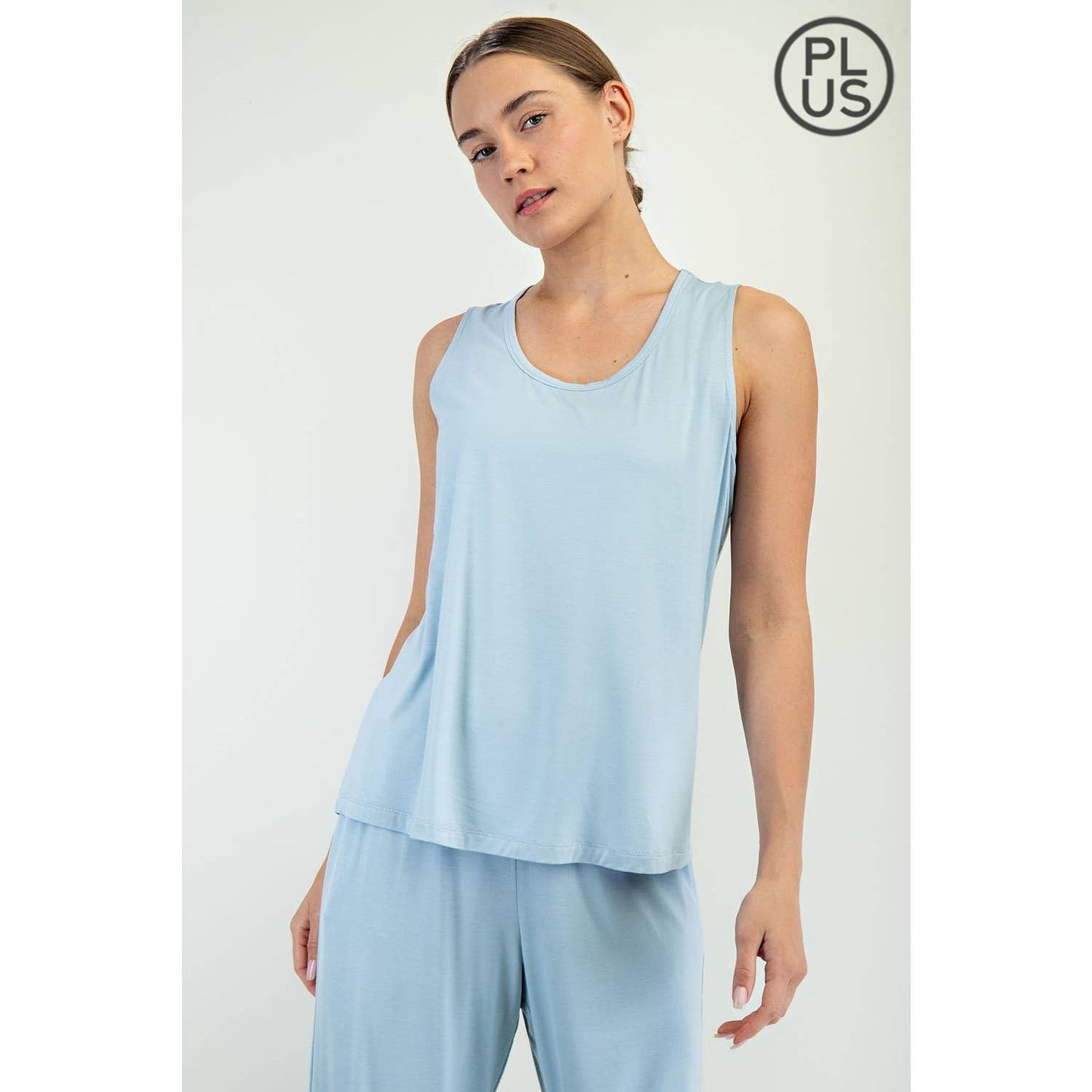 PLUS SIZE VISCOSE MODAL SLEEVELESS TANK: Black / 1X-2X-3X(3-2-1)