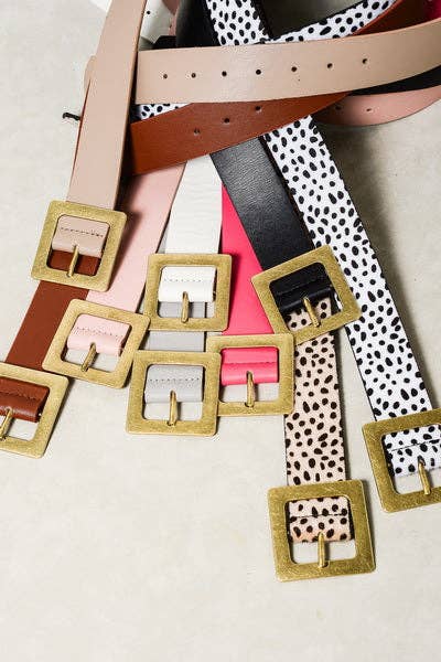 CLASSIC OVERSIZED SQUARE BUCKLE BELTS: BROWN