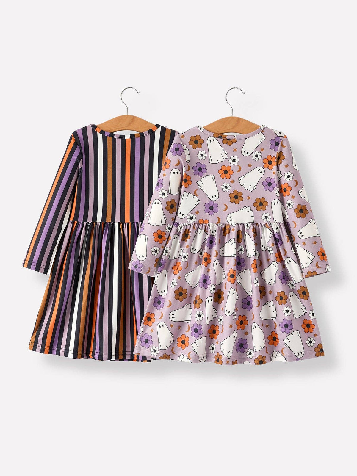 2 Piece Halloween Ghost Striped Girls Dress Set: 5/6Y