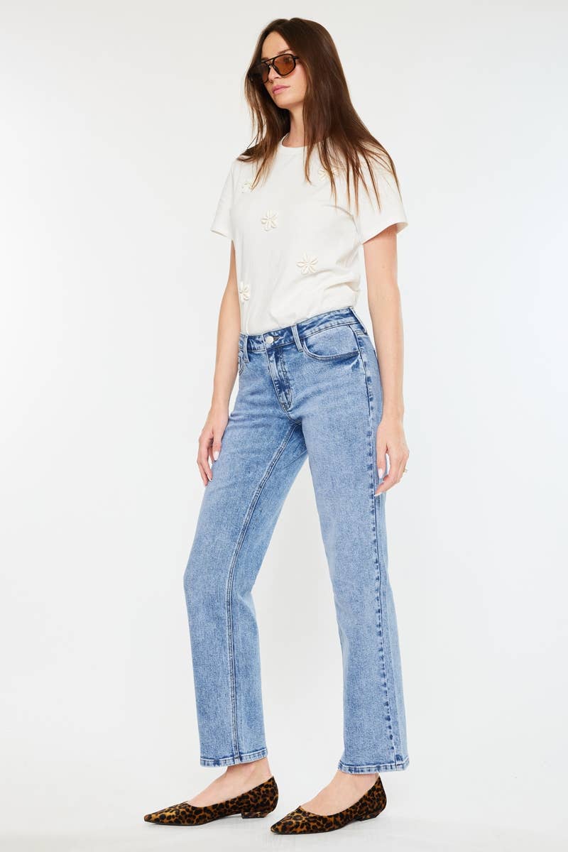 OPEN PACK MID RISE TRUE STRAIGHT JEANS-KC20092M: MEDIUM / 15/31