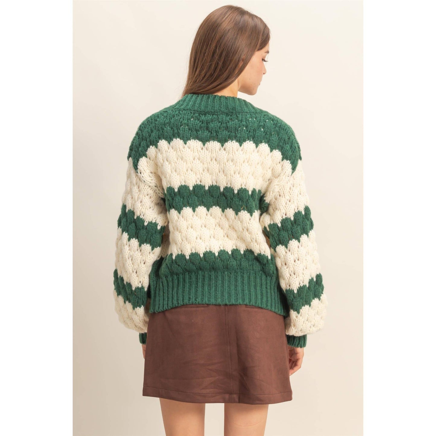 Oversized Cloud Pattern Knit Cardigan: D.GREEN / S-M-L(2-2-2)