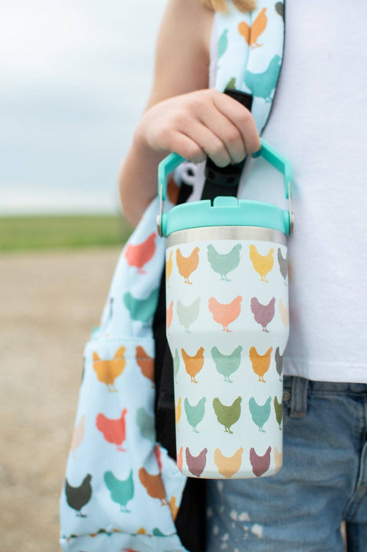 Colorful Chickens 20oz Kids Bucket Handle Tumbler