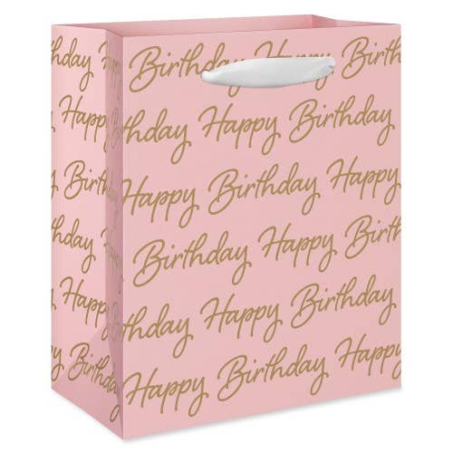 Small Birthday Gift Bag - Script Happy Birthday Pink