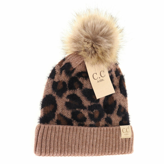 Kids Leopard Pom C.C Beanie