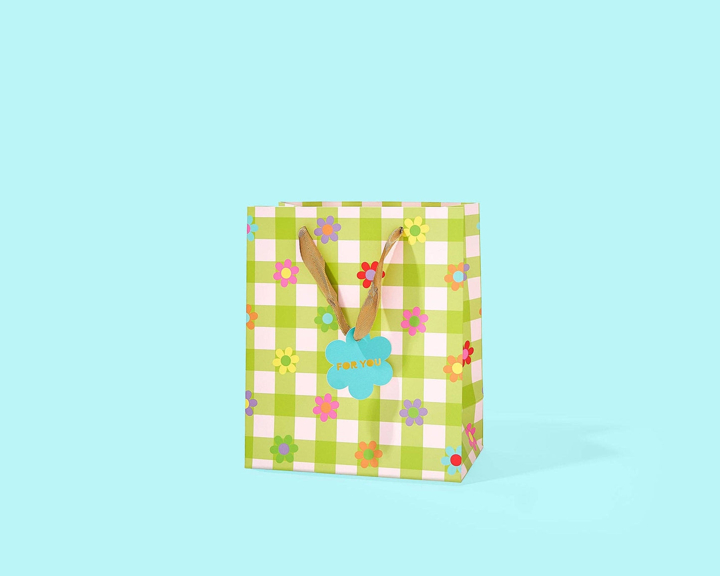 Green Gingham + Flowers Gift Bag