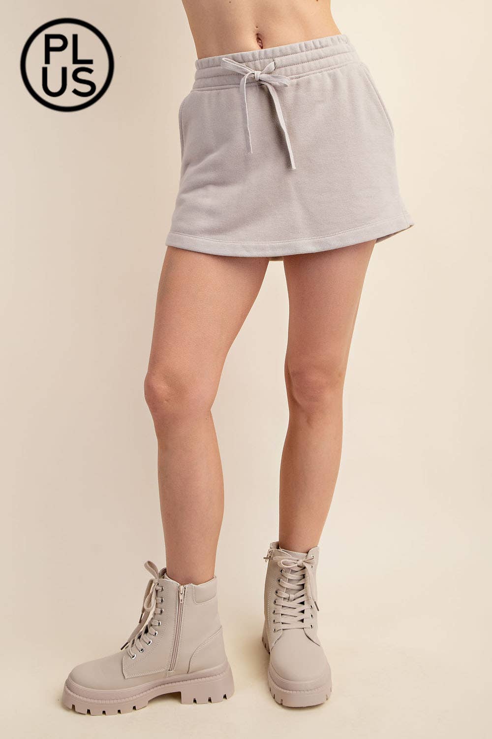 PLUS SIZE FRENCH TERRY CASUAL SKORT: LT Taupe / 1X-2X-3X(3-2-1)