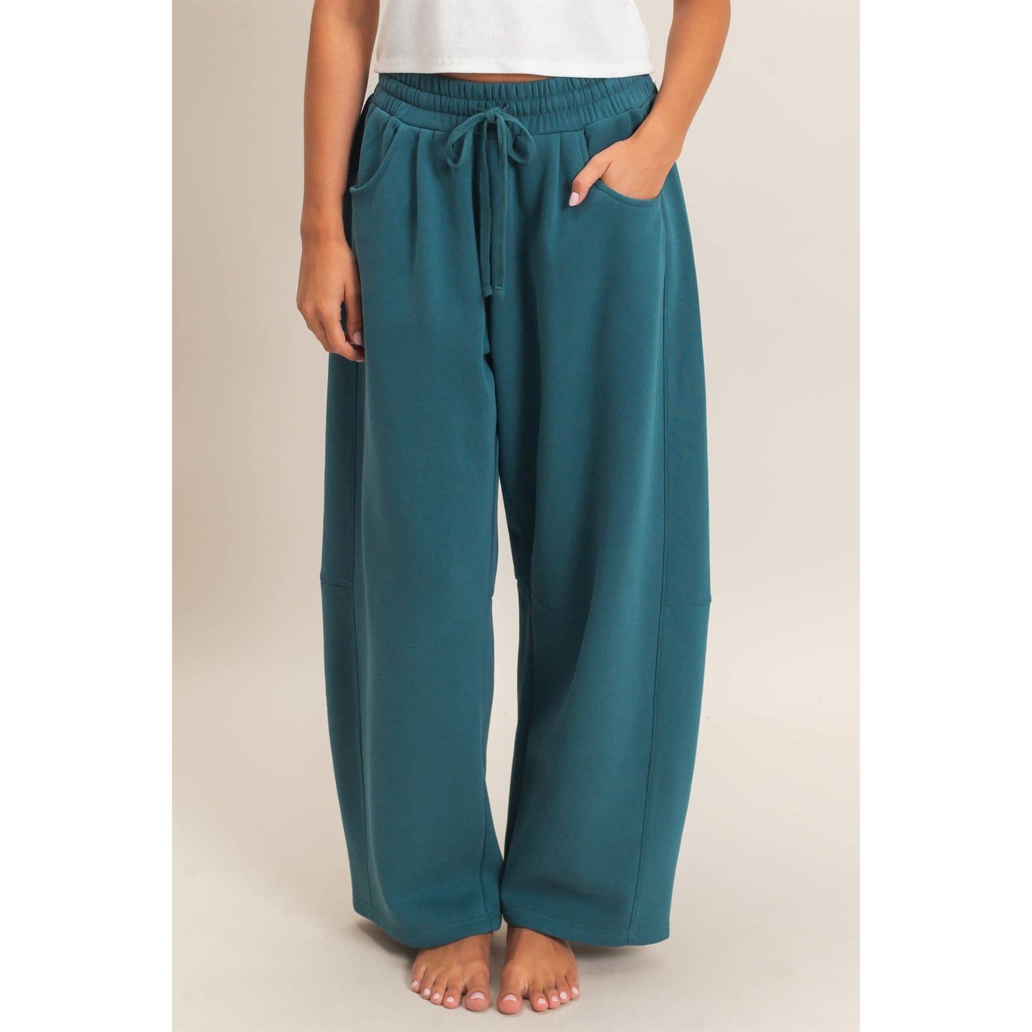 Drawstring Waist Barrel Sweatpants: BLACK / S-M-L(2-2-2)