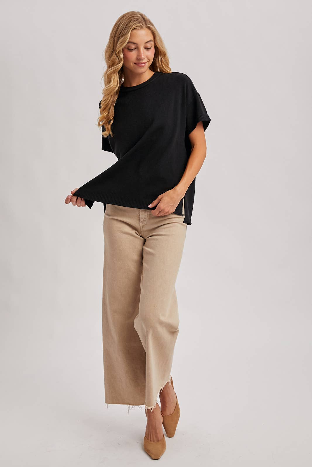 CREW NECK KNIT T-SHIRT: MOCHA