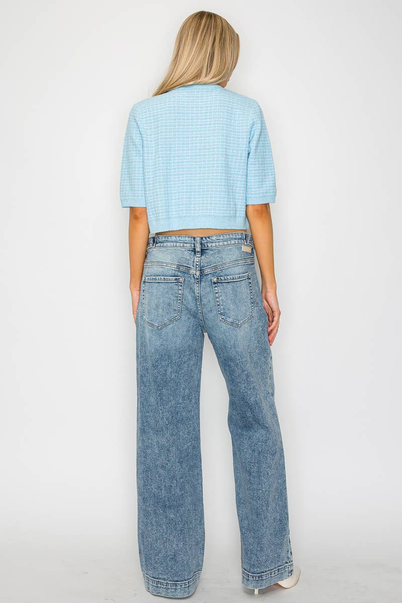 ADJUSTABLE WAISTBAND HIGH RISE BAGGY WIDE JEANS: 7 (27)