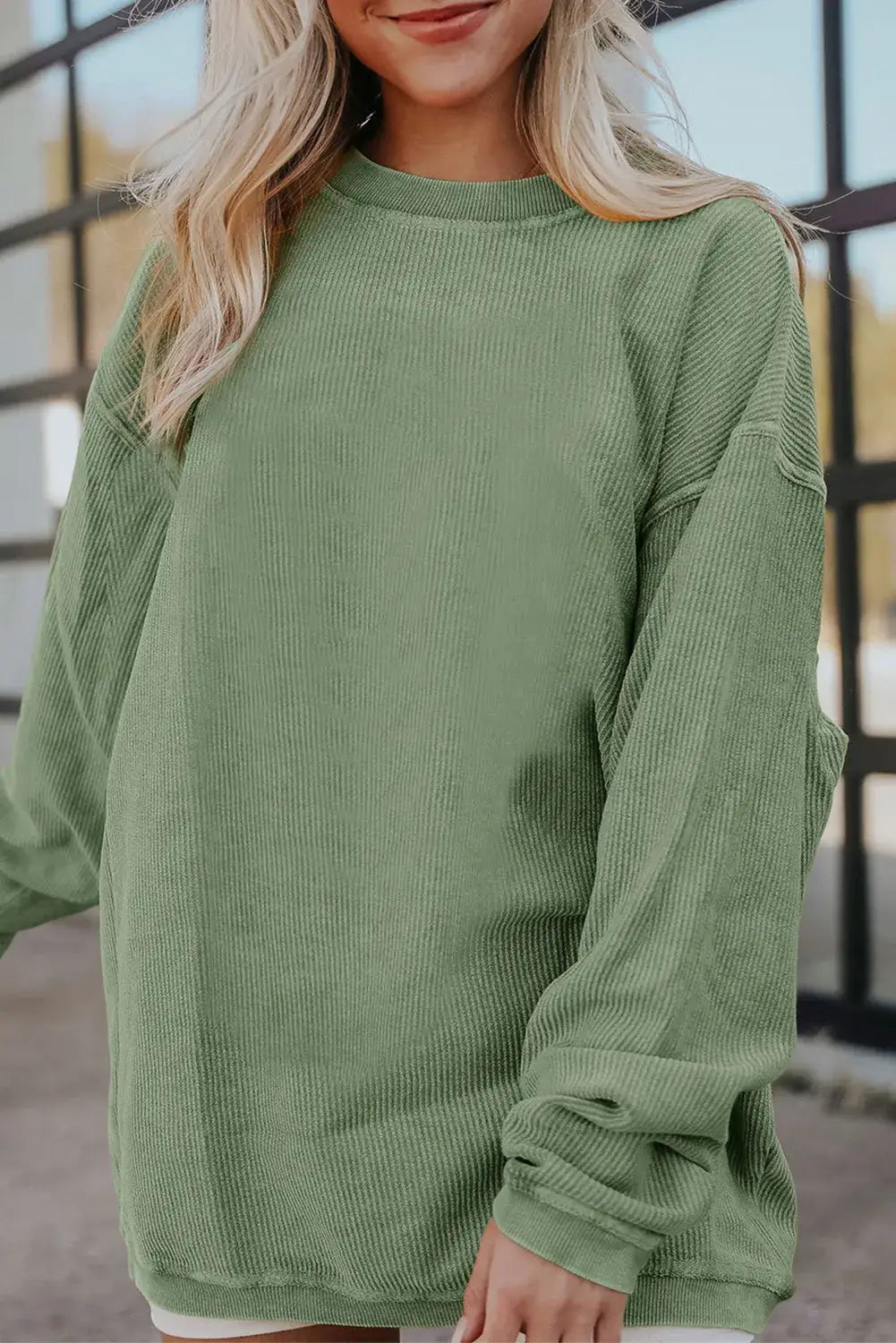 Orange Long Sleeve Ribbed Corded Oversized Sweatshirt: Orange / 100%Polyester / 2XL
