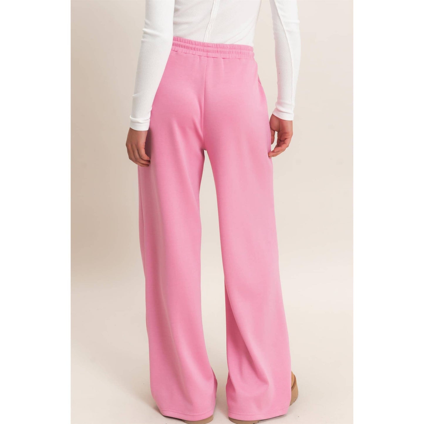 Drawstring Waist Pintuck Wide Leg Pants: DARK RED / S-M-L(2-2-2)