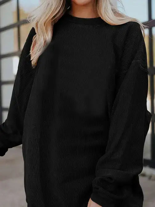 Orange Long Sleeve Ribbed Corded Oversized Sweatshirt: Orange / 100%Polyester / 2XL