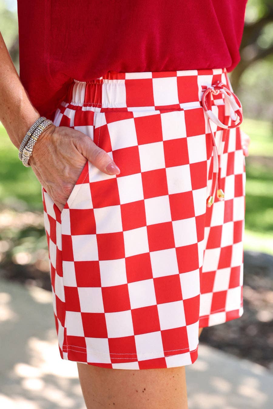 Let's Go Checkered Skort- Red: Red / Small