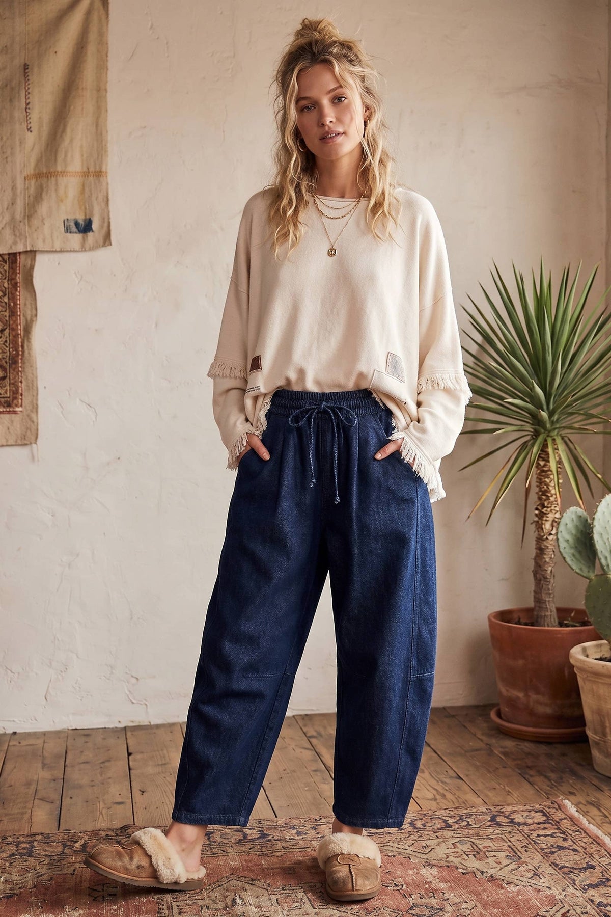 Oversized Washed Barrel Drawstring Pants