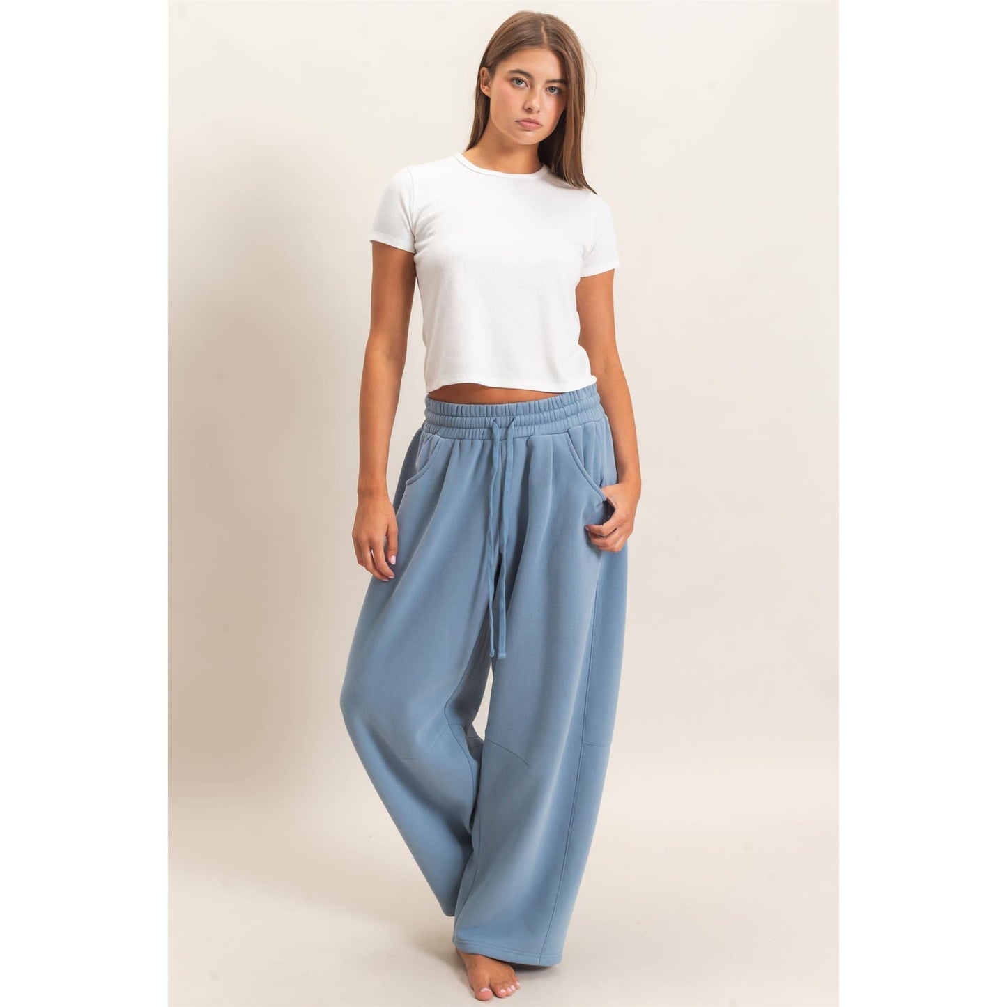 Drawstring Waist Barrel Sweatpants: BLACK / S-M-L(2-2-2)