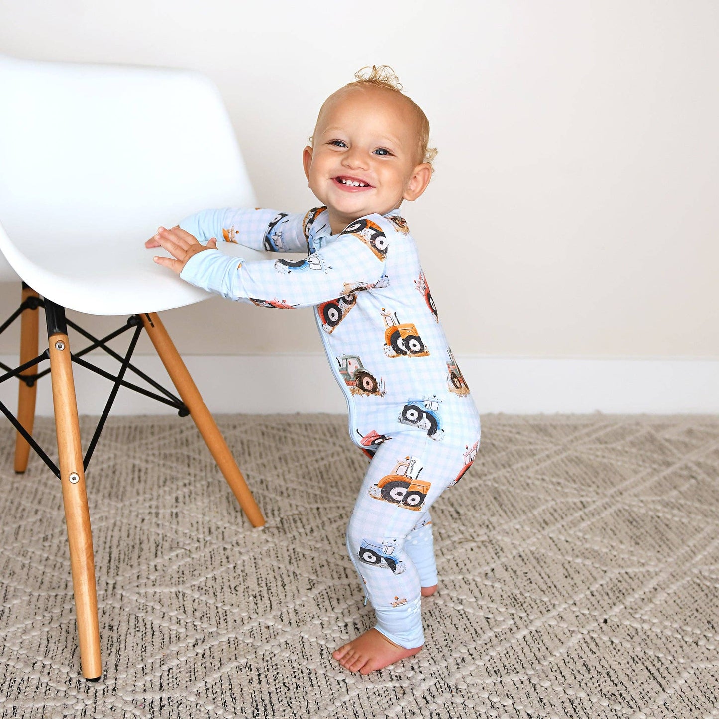 Luca ZIP One Piece Tractor Baby Outfit: Newborn