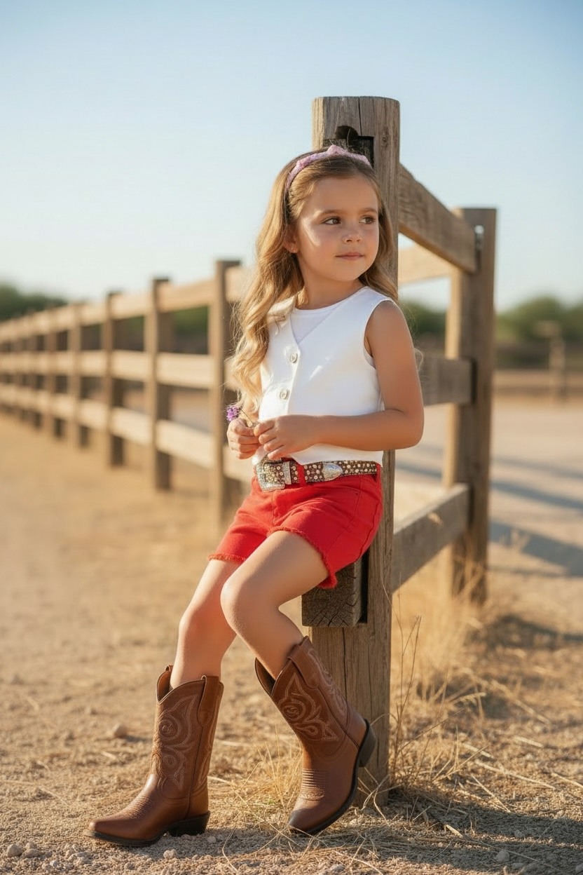 Red denim short