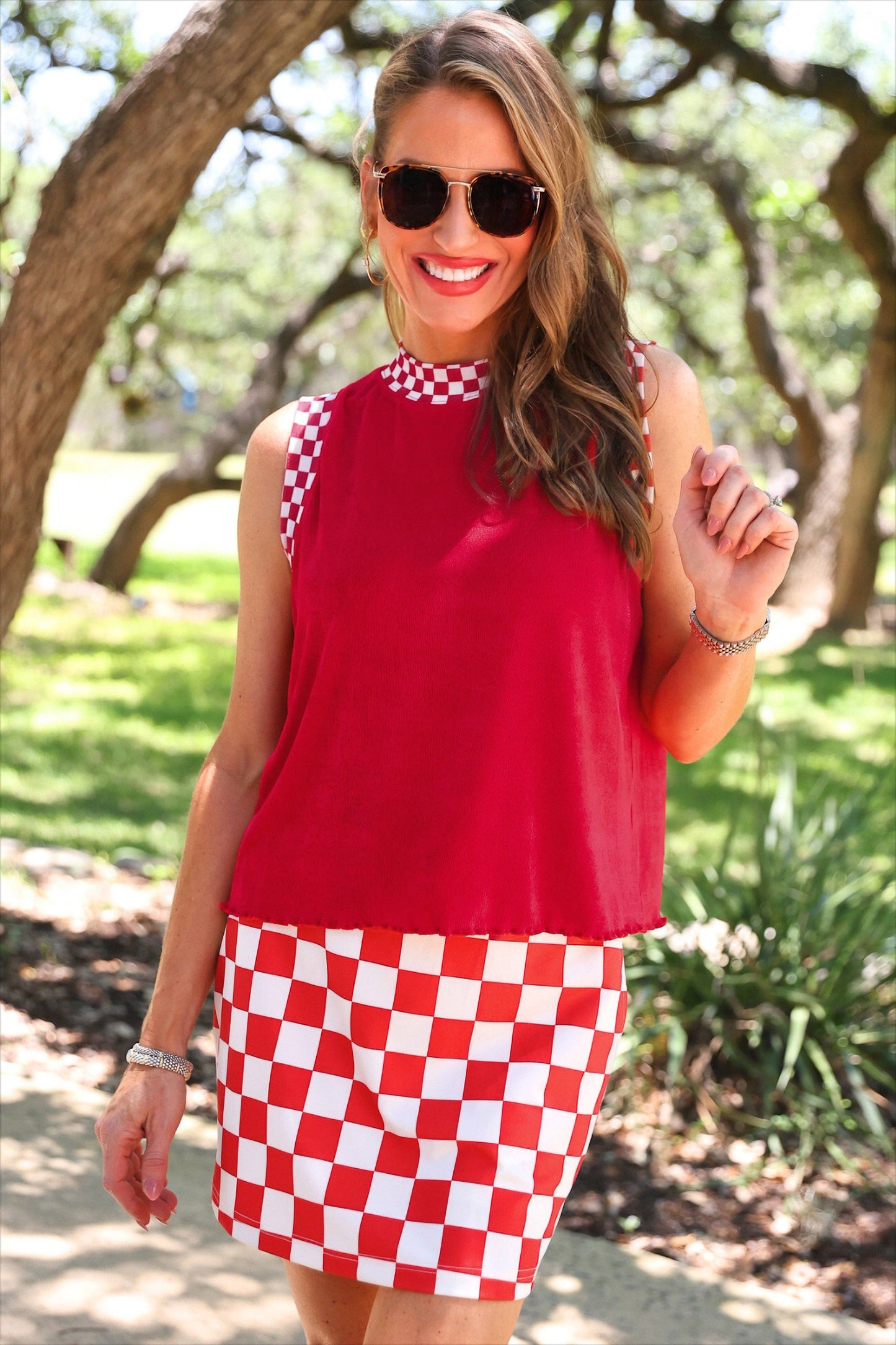 Let's Go Checkered Skort- Red: Red / Small