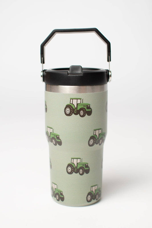 Classic Green Tractor 20oz Kids Bucket Handle Tumbler