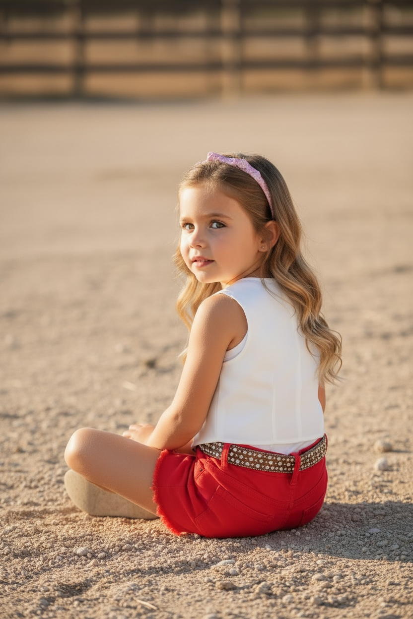 Red denim short