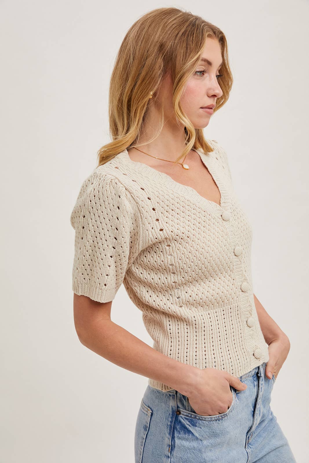 BUTTON DOWN SHORT SLEEVE KNIT CARDIGAN