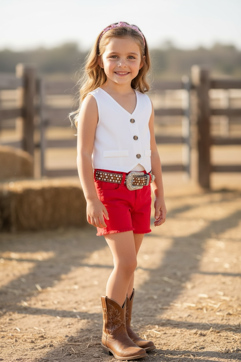 Red denim short