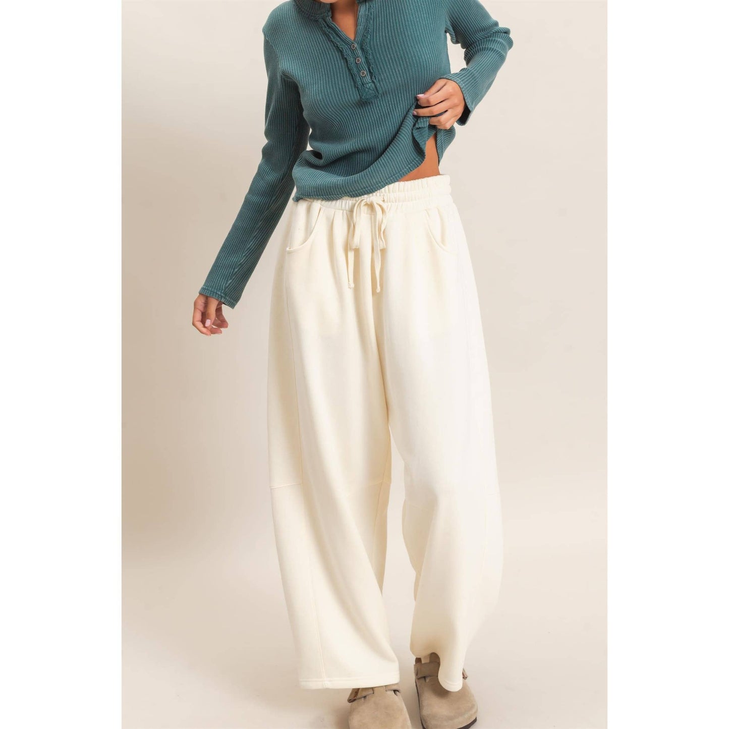 Drawstring Waist Barrel Sweatpants: BLACK / S-M-L(2-2-2)