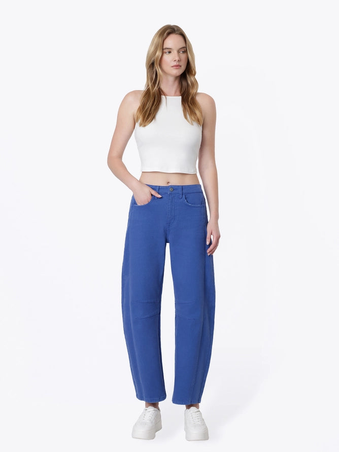 High Rise Blue Darted Barrel Leg
