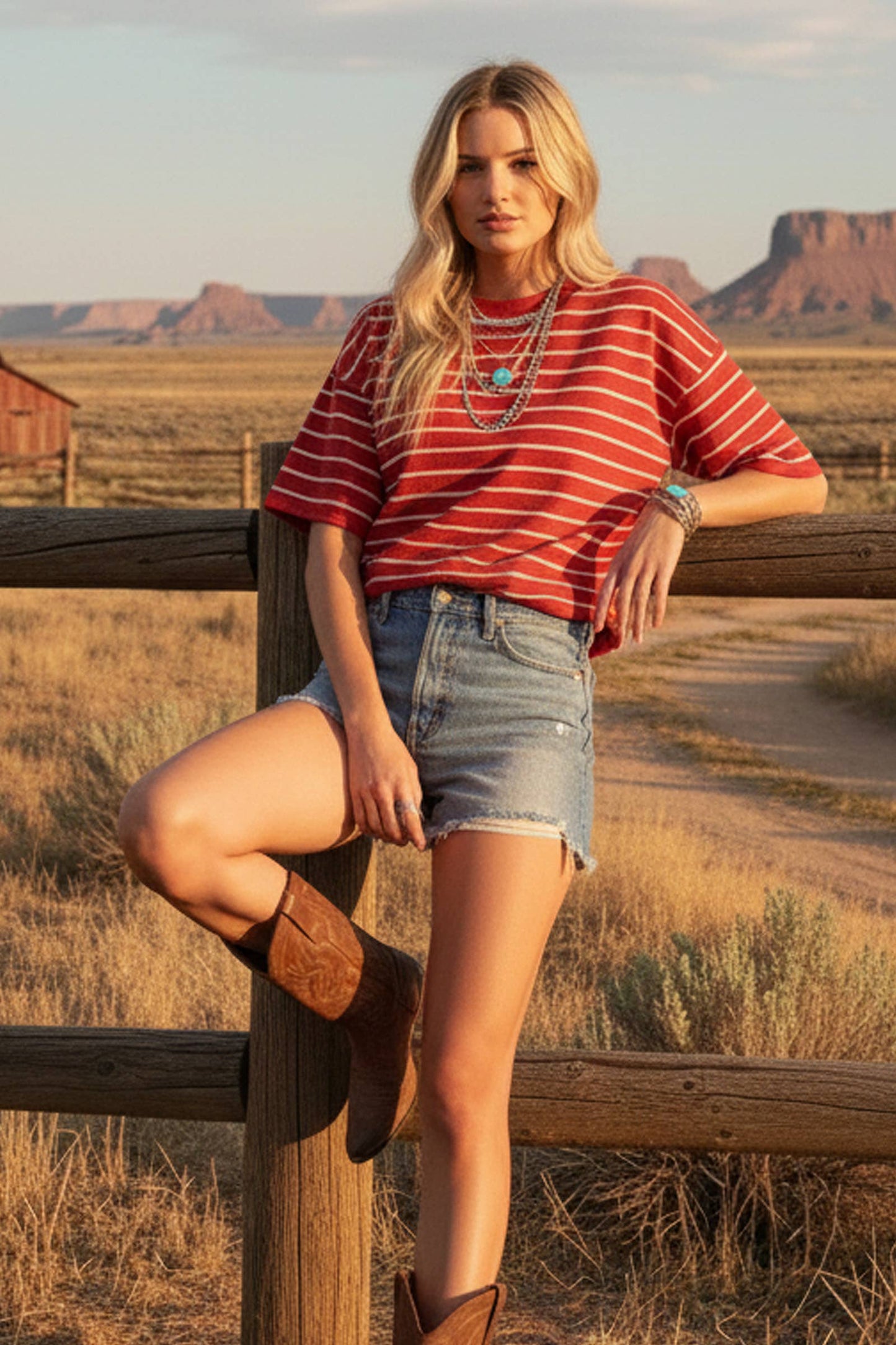 Oversized Striped Knit Short Sleeve Top: TAUPE/WHITE / M