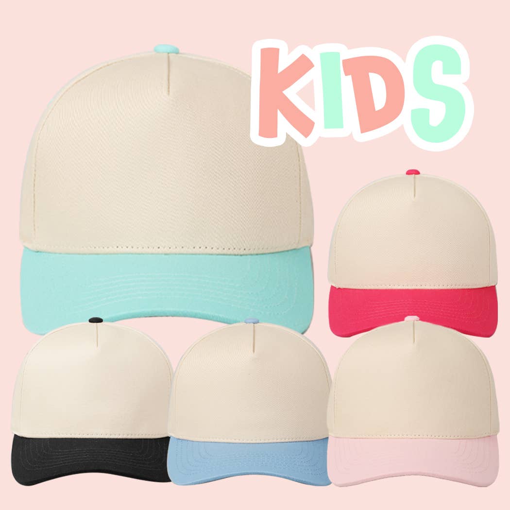 Kids Plain Two Tone Canvas Cotton Baseball Cap : Red / ONE SIZE