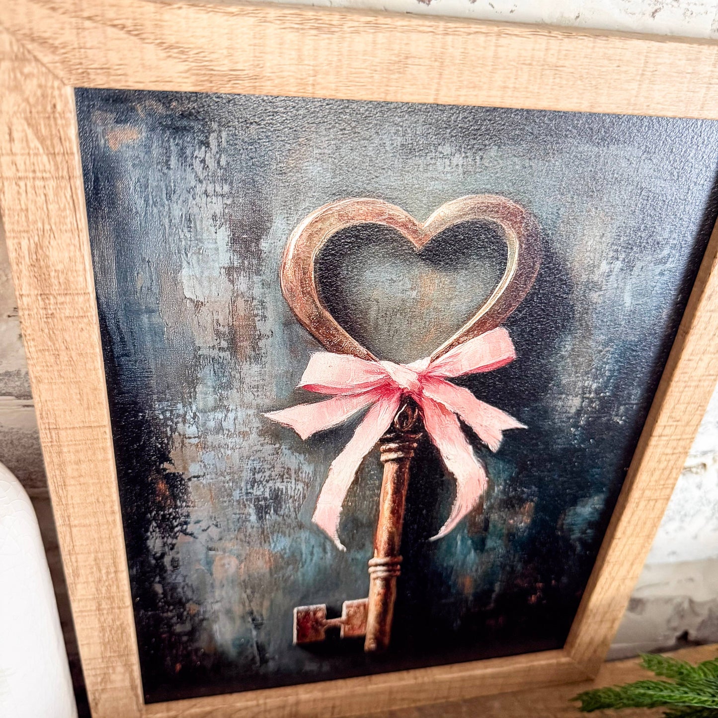 Vintage Gold Key W/ Pink Bow - 11x14 Inches