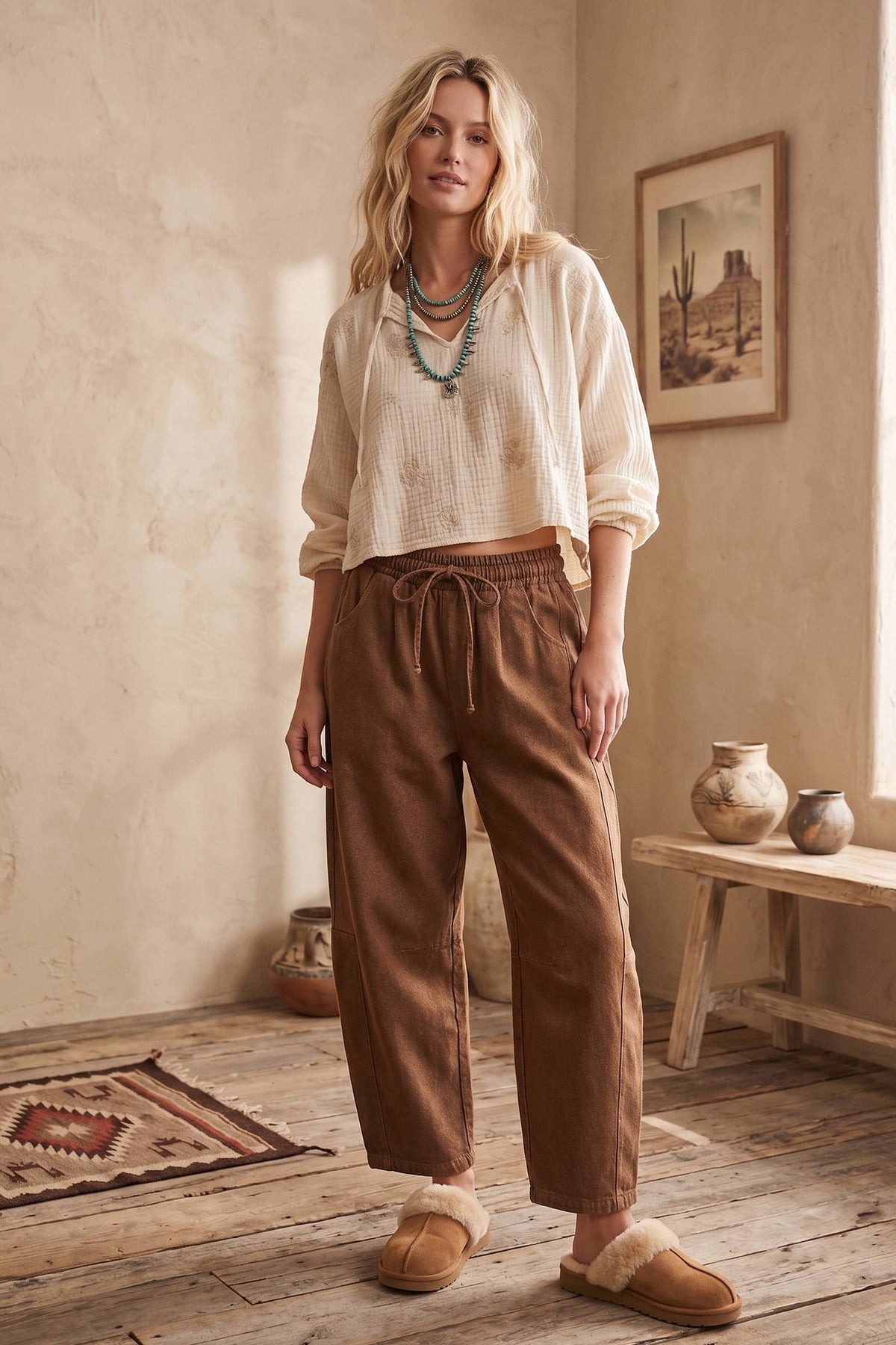 Oversized Washed Barrel Drawstring Pants