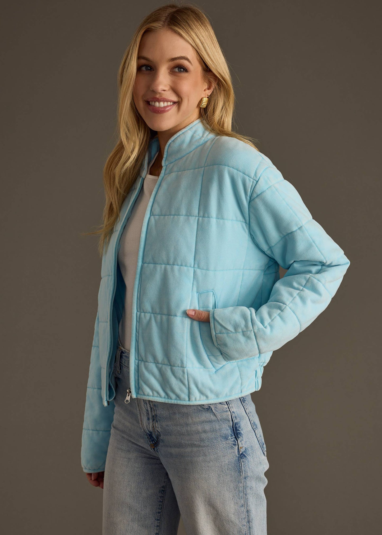Light Blue Washed Quilted Jacket