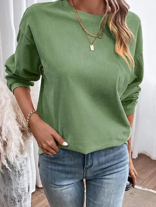 Orange Long Sleeve Ribbed Corded Oversized Sweatshirt: Orange / 100%Polyester / 2XL