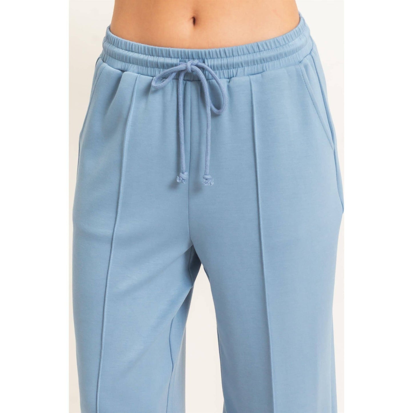 Drawstring Waist Pintuck Wide Leg Pants: DARK RED / S-M-L(2-2-2)