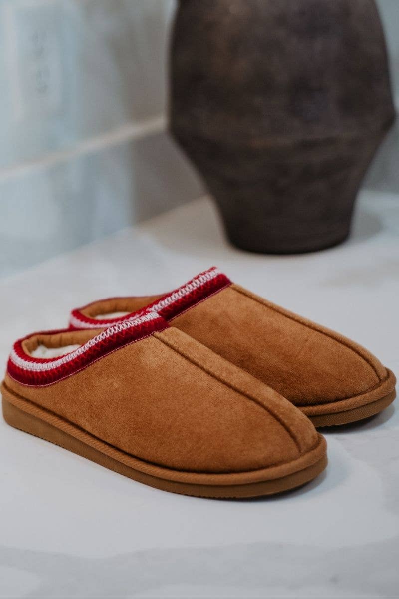 Chestnut Embroidered W slip-ons